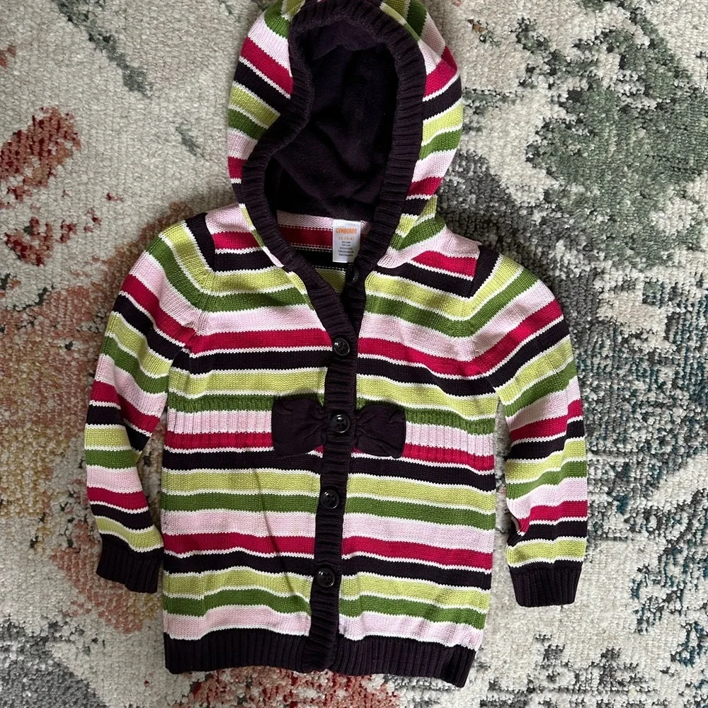 Y2K Gymboree 100% Cotton Knit Hooded Striped Sweater Size xs 3/4 Girl